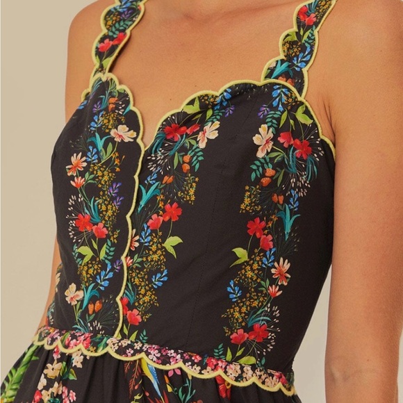 Farm Rio Black Delicate Forest Scarves Organic Cotton Maxi Dress Small - Picture 2 of 8